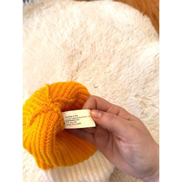 Vintage 1970s Orlon Garfield Stitched Chunky Knit Beanie Hat OS - Picture 4 of 5